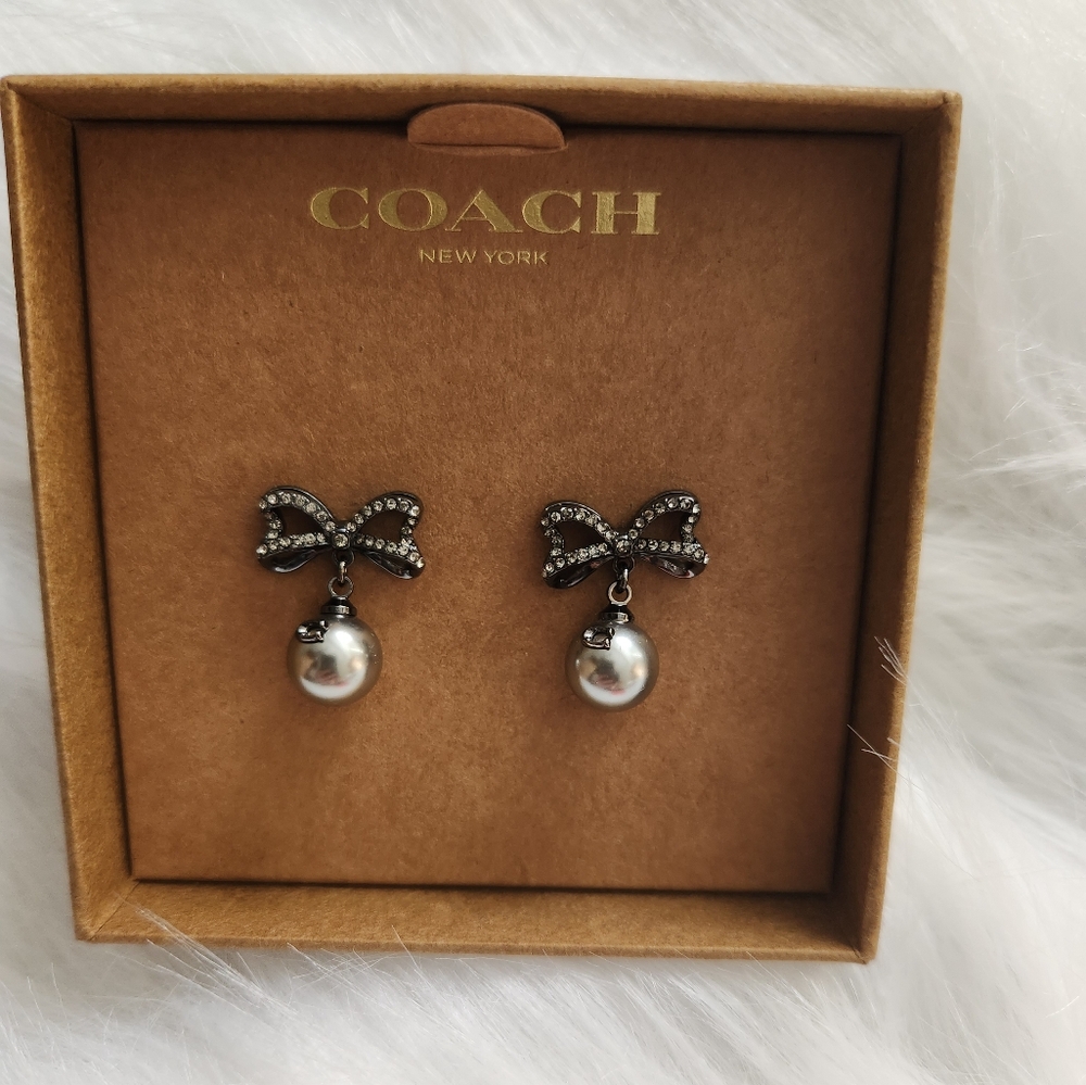 Coach Bow and Pearl Earrings